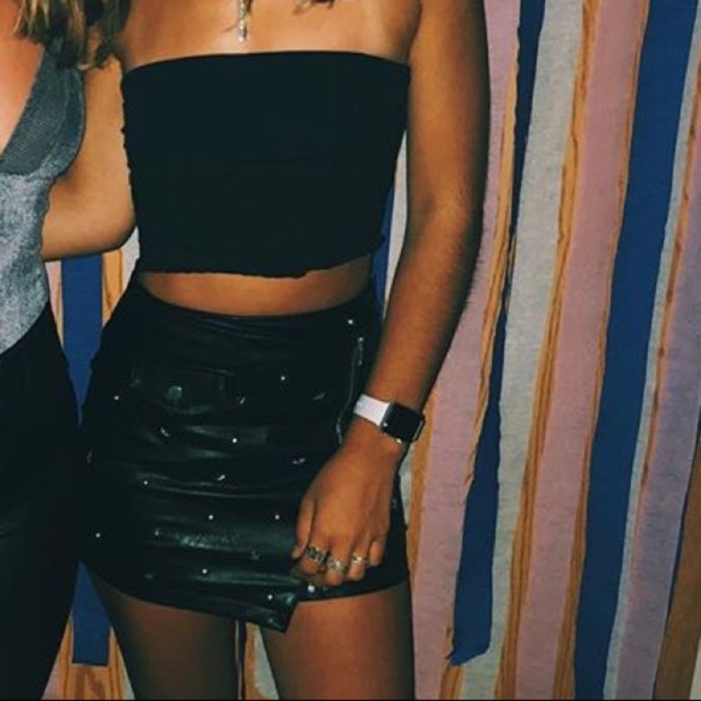 Black leather skirt with star studs